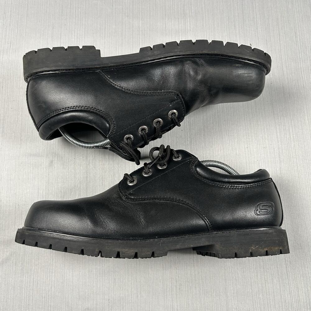 Skechers Cottonwood Work Slip Resistant Men’s Size 11 Black Leather Shoes 77041